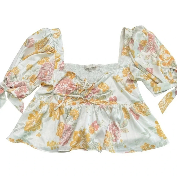WAYF peasant floral Terry Top in yellow mini roses. Medium. - Picture 2 of 11